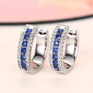 Small Huggie Earrings with Tons of Bling Blue Zircon #1412